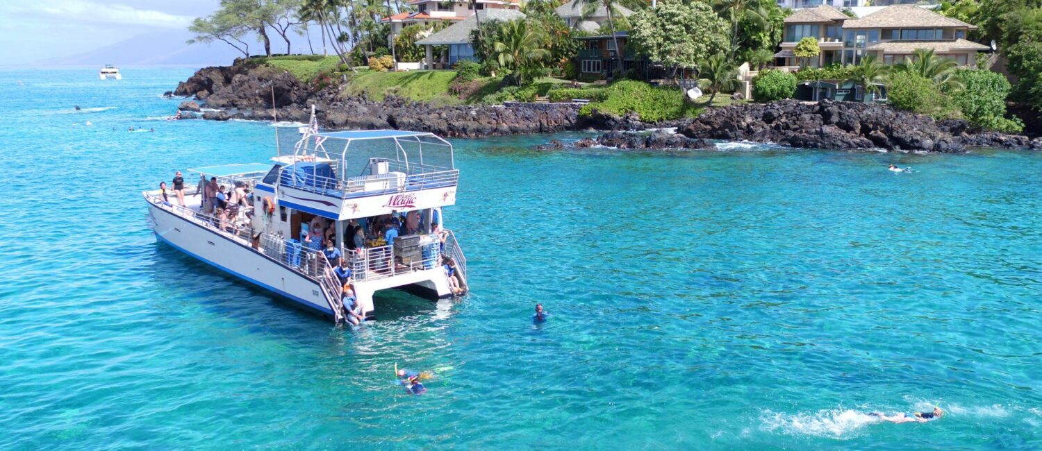 The Maui Magic sitting anchored in the water of the Maui Coastline.